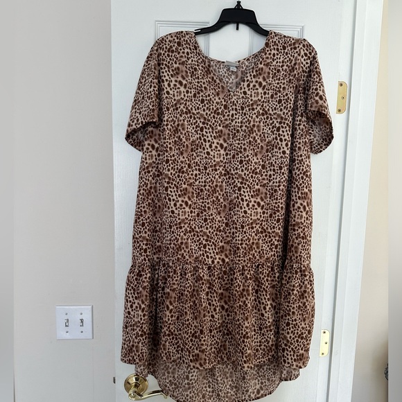 A New Day Women's Cheetah Print Ruffle Hem Short Sleeve Swing Dress Size L - Picture 4 of 4